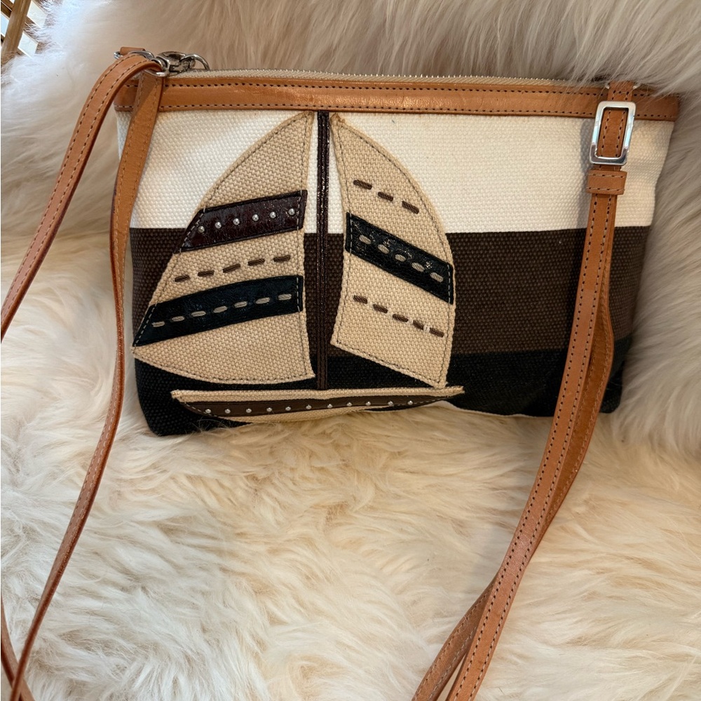 Brighton Windstar Pouch crossbody Tan and Brown Sailboat Bag